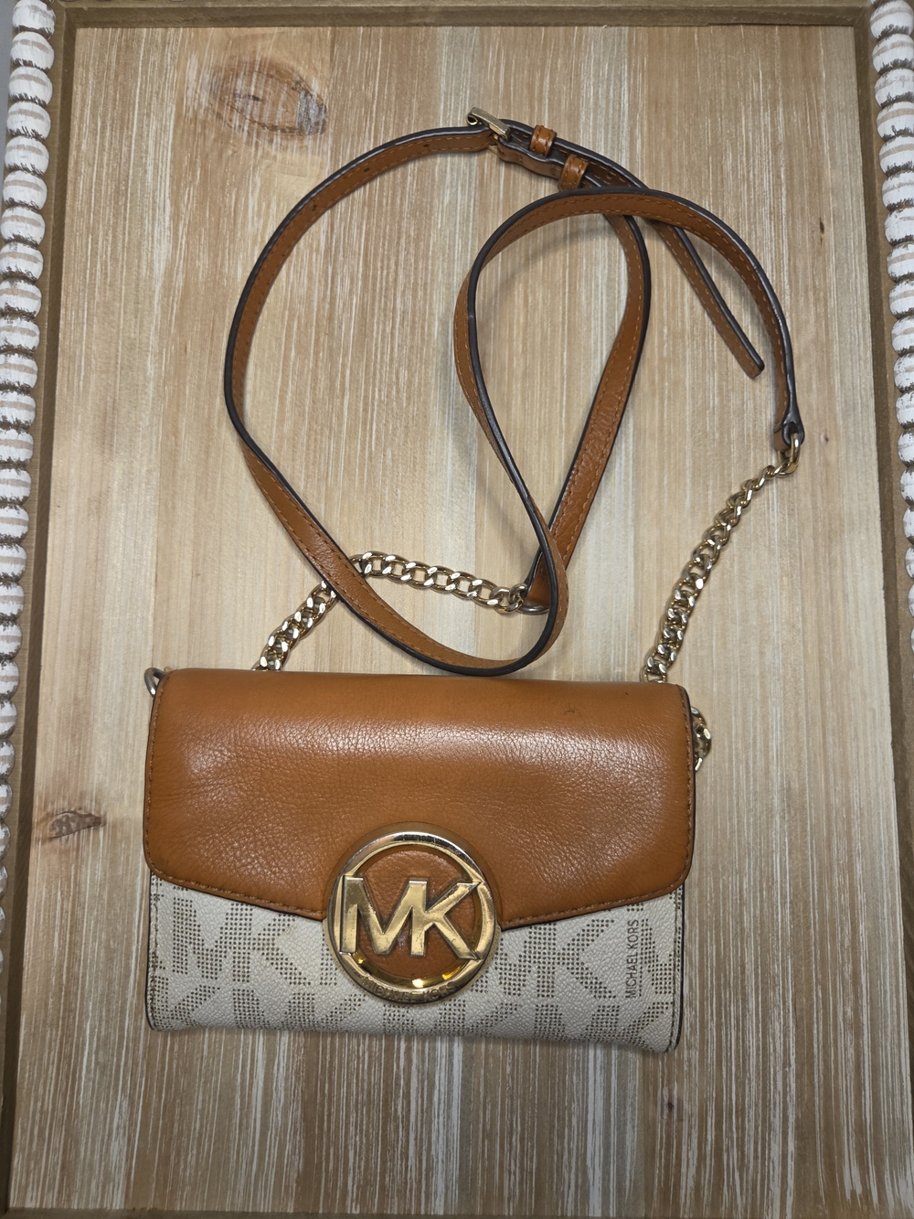 Michael Kors Tan and Logo Crossbody Bag